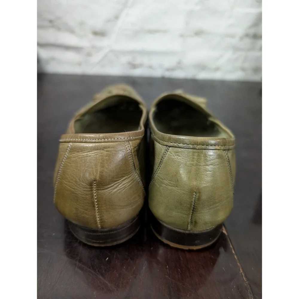 Vintage Cole Haan Woven Tassel Loafers Olive Green Leather Made in Italy L13 R12